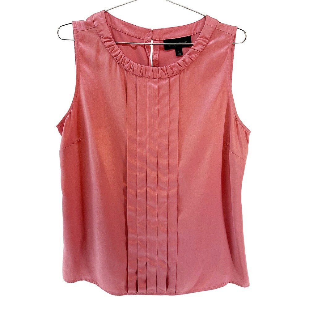 CLASSIQUES ENTIER 100% Silk Charmeuse Pleated Front Tank • Large • pink